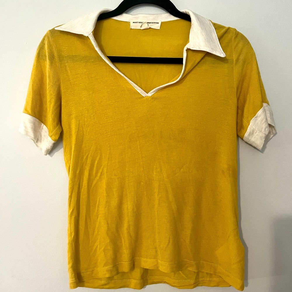 Project Social x Urban Outfitters Yellow Collared Tee‎ Size Medium